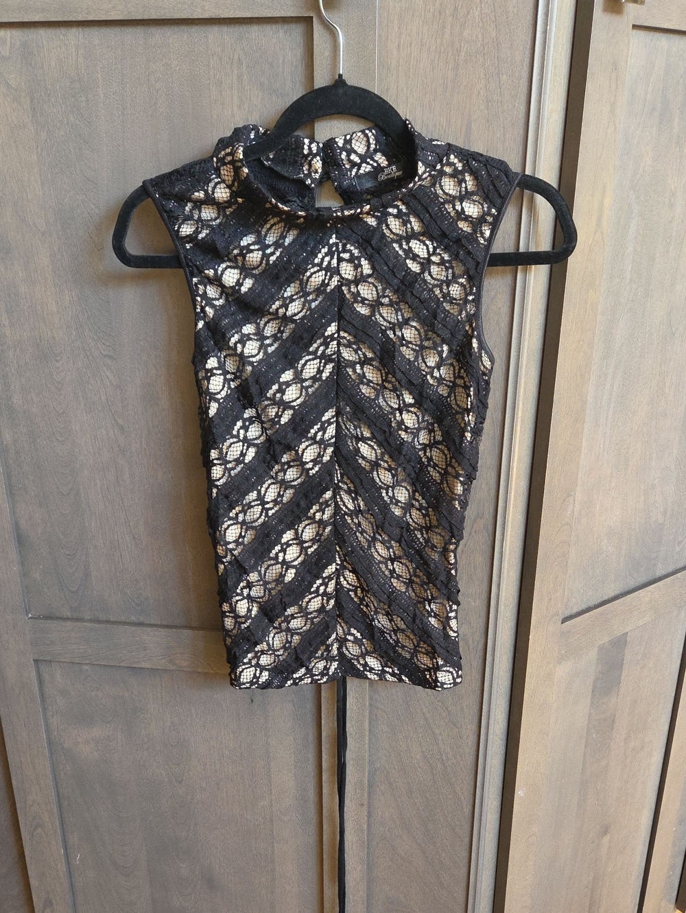 BKE Black Lace Sleeveless Camisole with Nude Lining And Lace Open Back